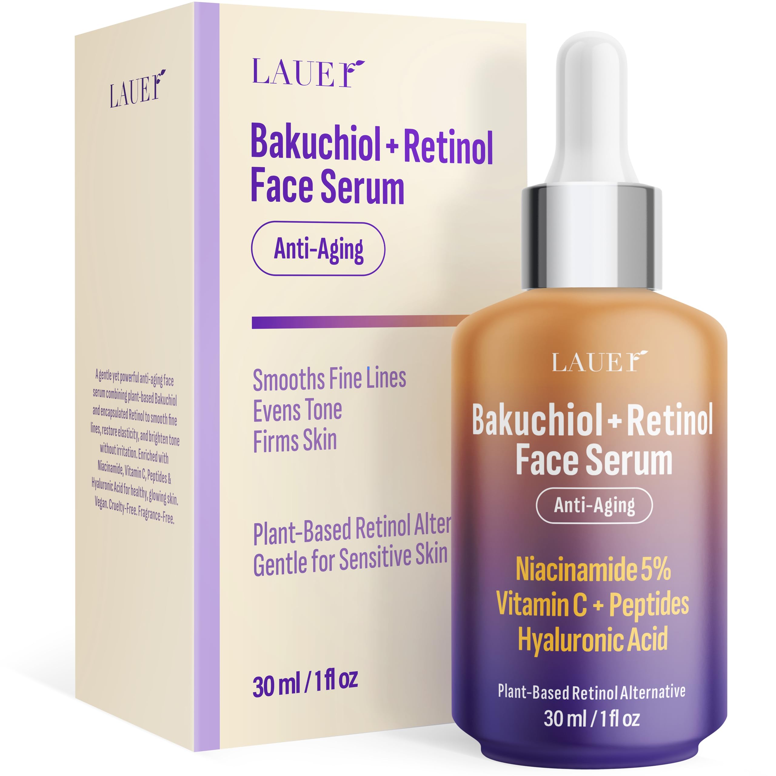LAUER COSMETIC Bakuchiol Retinol Serum for Face with Vitamin C Hyaluronic Acid - LAUER COSMETIC Official Product View 2