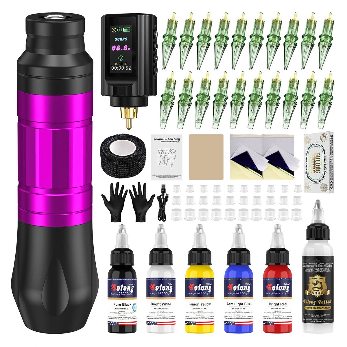 Complete Wireless Tattoo Gun Kit Rotary Tattoo Pen with - Nazzor Official Imagery - 2