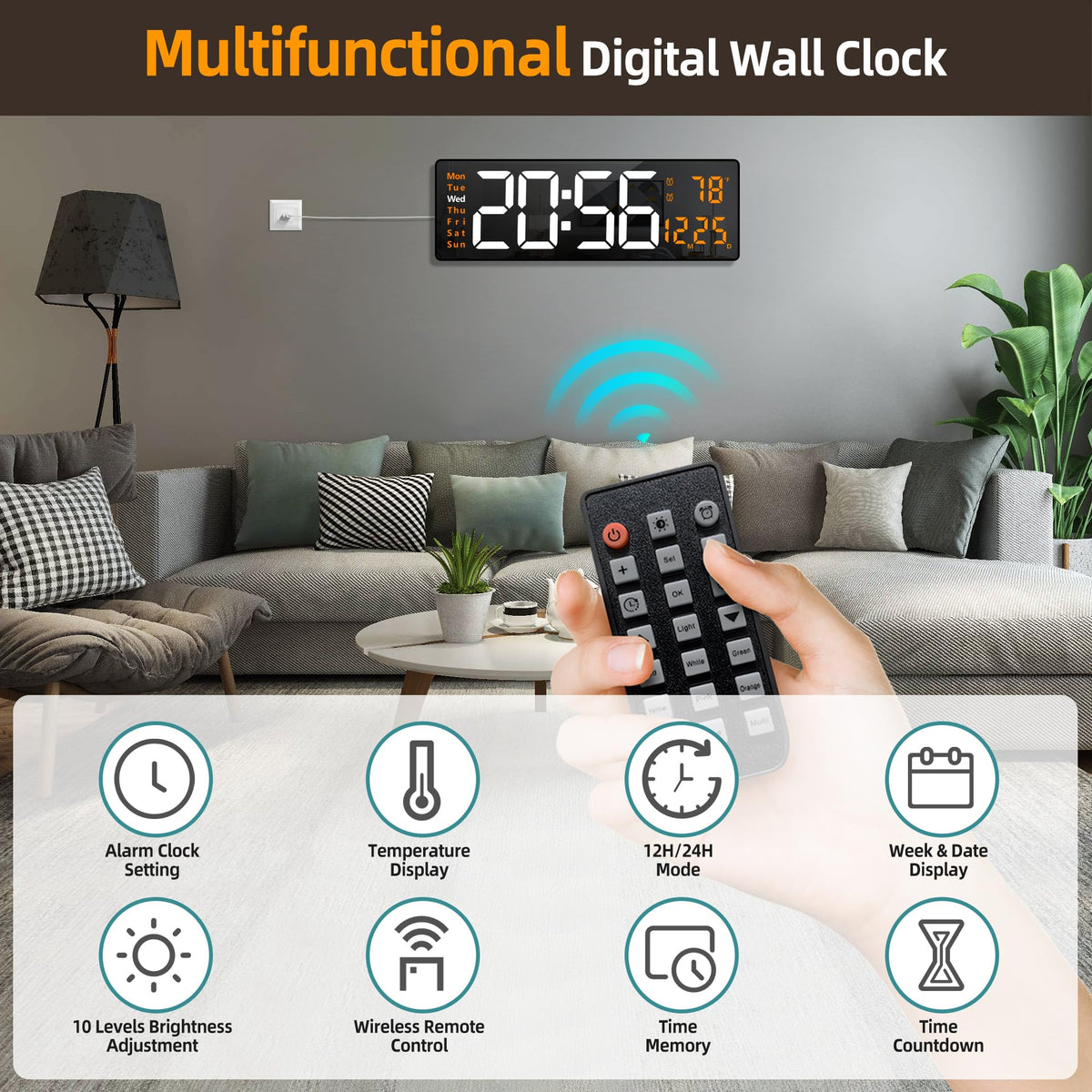 16 2 Digital Wall Clock RGB Remote Dual Alarm Auto - LEIKE Official Imagery - 4