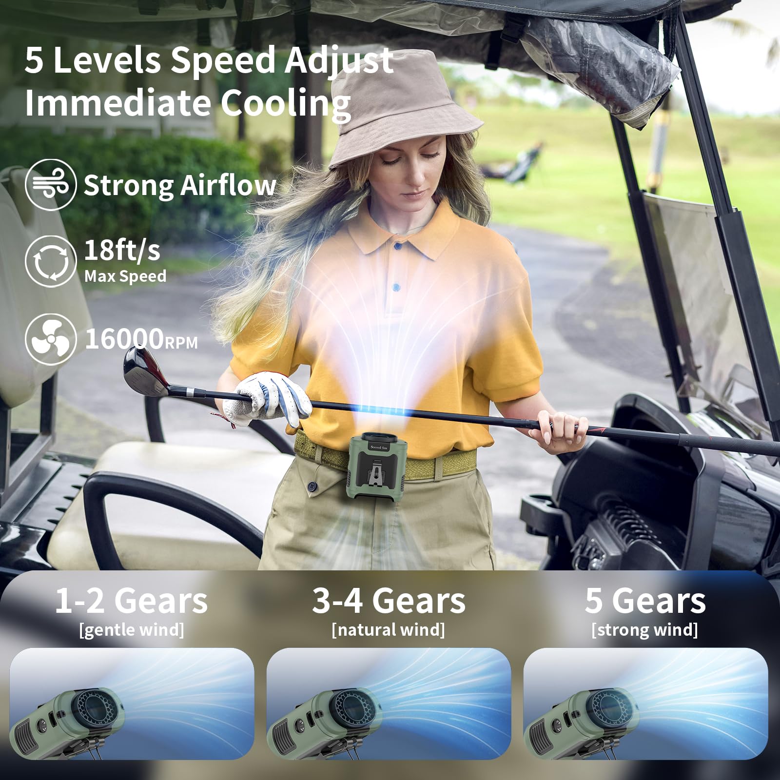 Socool fan Socool 10000mAh Portable Waist Fan Clip on Wearable Belt Personal Fan - Socool fan Official Product View 2
