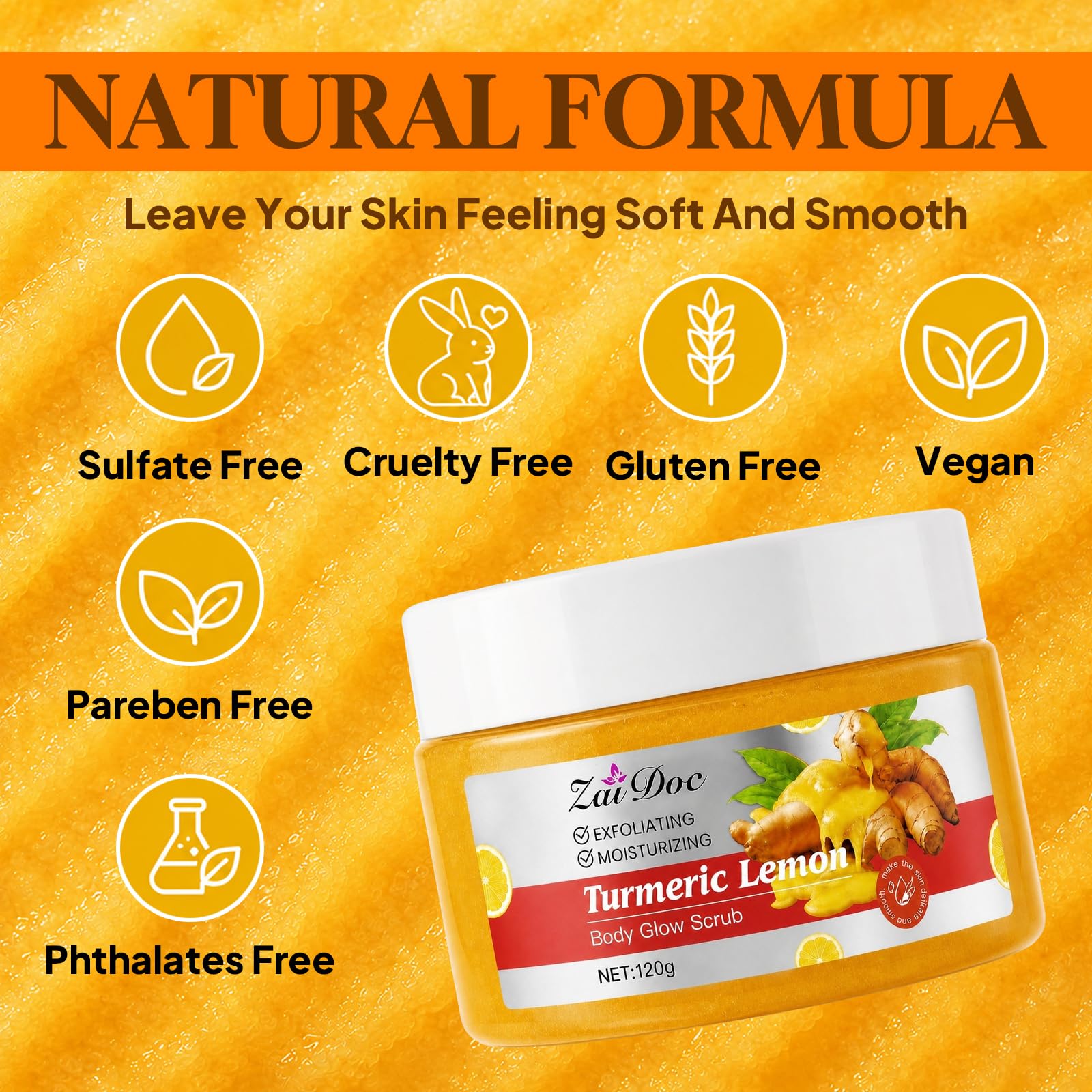 ZAIDOC 3Packs Turmeric Lemon Body Scrub, Exfoliating Body Polish with Aloe, - ZAIDOC Official Product View 7