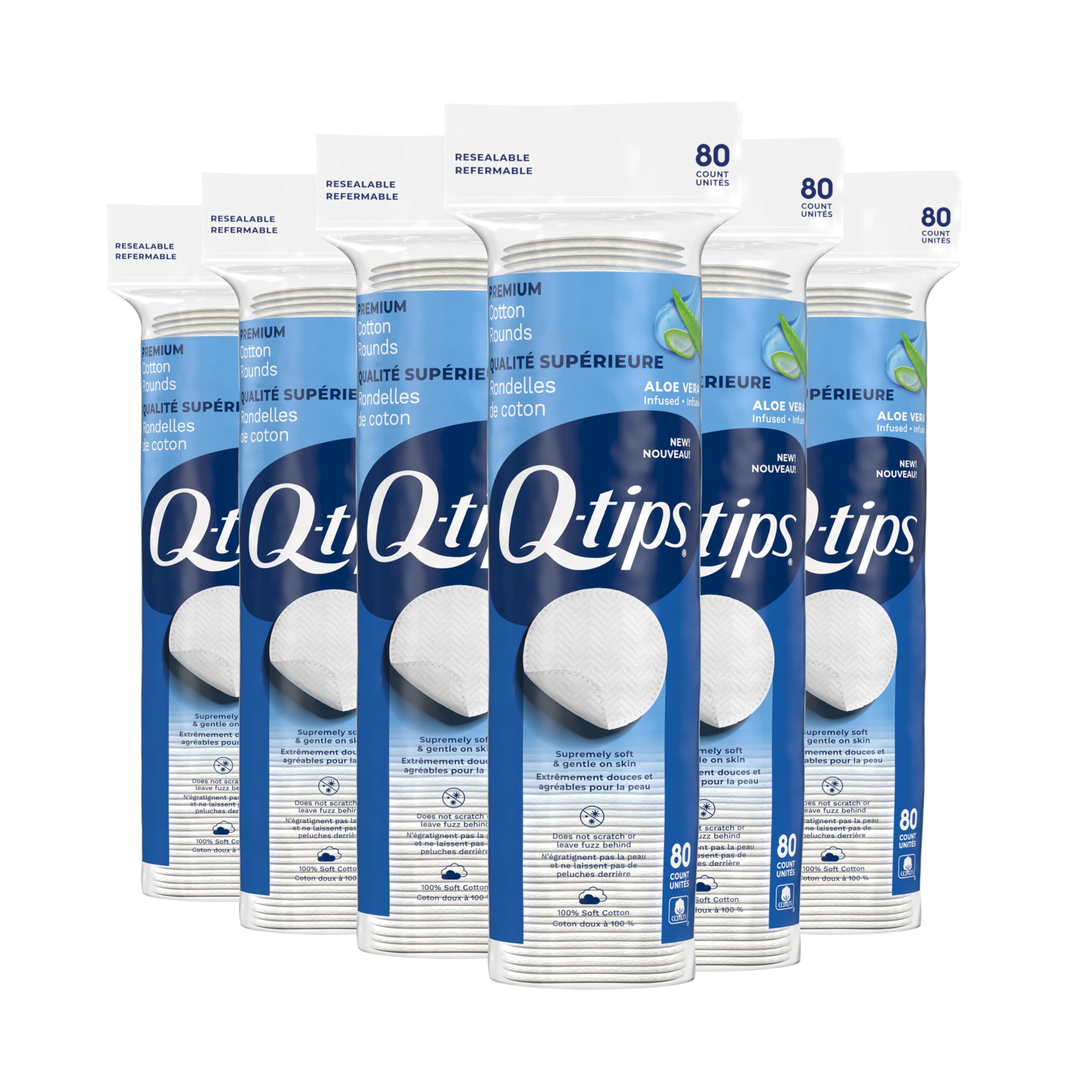 Q-Tips Premium Cotton Rounds for Face, 100% Cotton, Soft Lint - Product Imagery