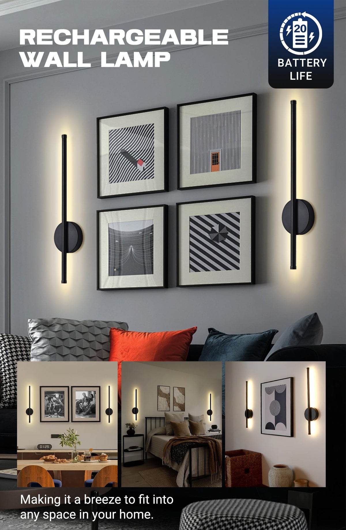 Battery Operated Wall Sconces Set of Two Rechargeable - WAMBLZ Official Imagery - 3