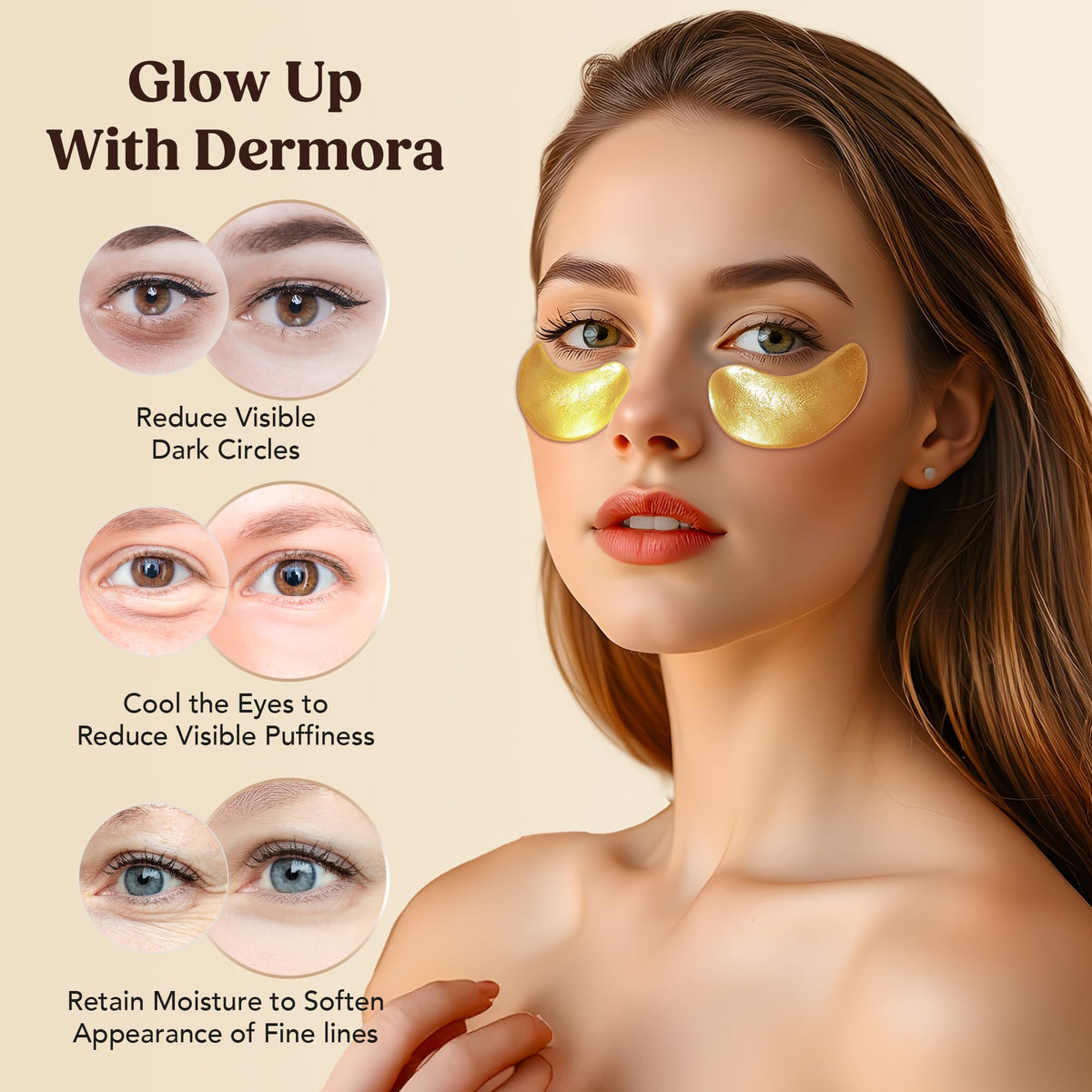 DERMORA Golden Glow Under Eye Patches 50 Pairs and Peach - DERMORA Official Imagery - 4