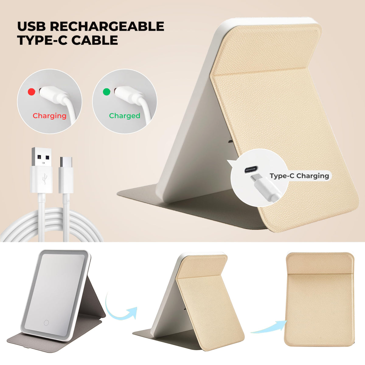 ZEVGANI Travel Lighted Makeup Mirror 3 Color Dimmable LED - ZEVGANI Official Imagery - 5