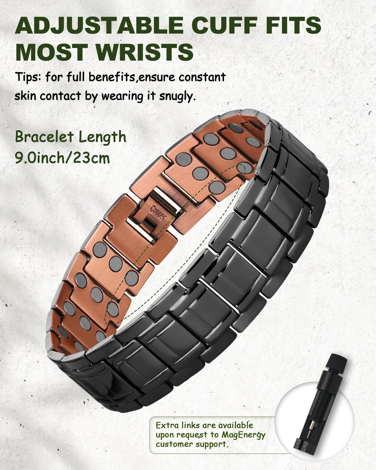 Copper Bracelet for Men 3X Copper Magnetic Bracelets - MagEnergy Official Imagery - 6