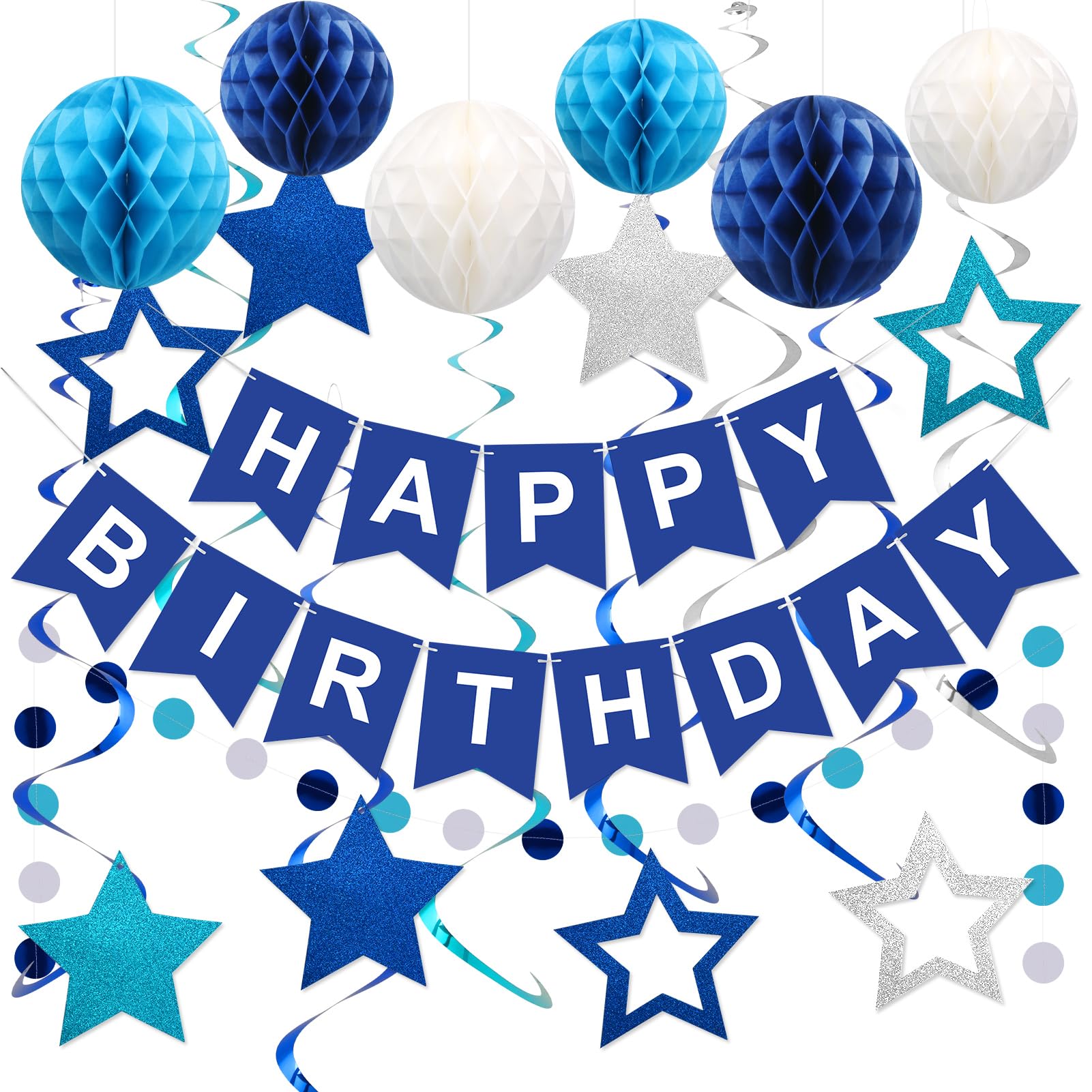 Birthday Decorations Happy Birthday Banner with Honeycomb Balls - Product Imagery