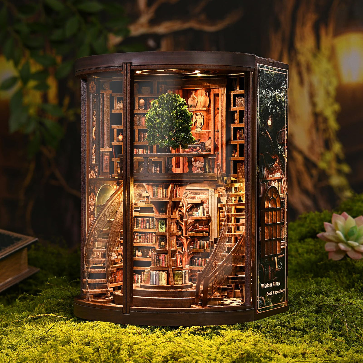 Wisdom Tree Library Book Nook Kit DIY 3D Wooden Puzzle with - Havefunfun Official Imagery - 3