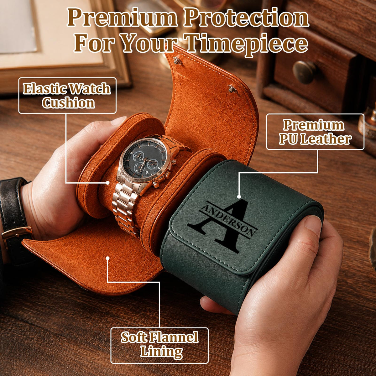 Custom Watch Travel Case for Men Single PU Leather Travel - HICUSX Official Imagery - 5