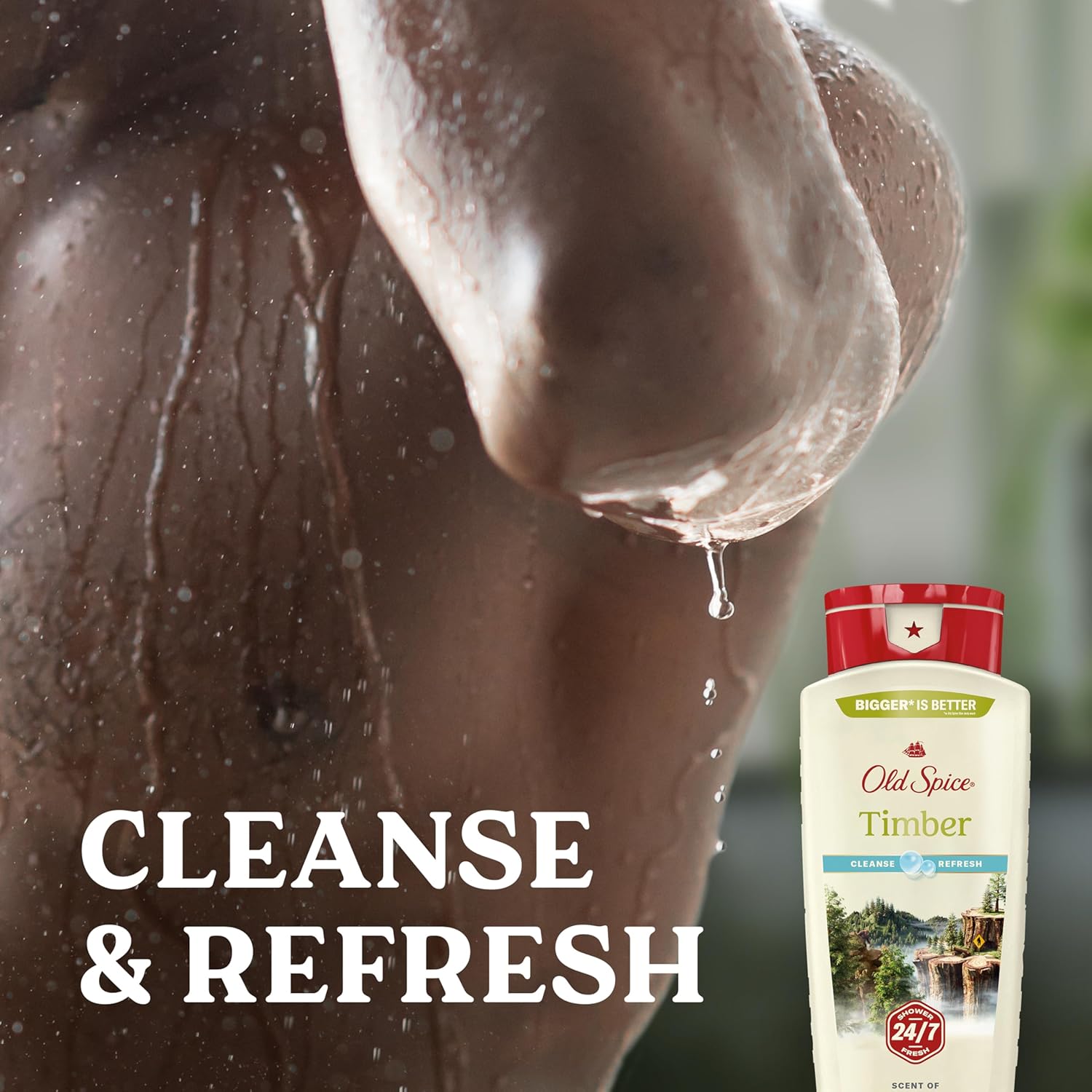 Old Spice Cleansing Body Wash for Men with 24/7 Shower Fresh scent, featuring a sleek bottle and fresh, invigorating design.