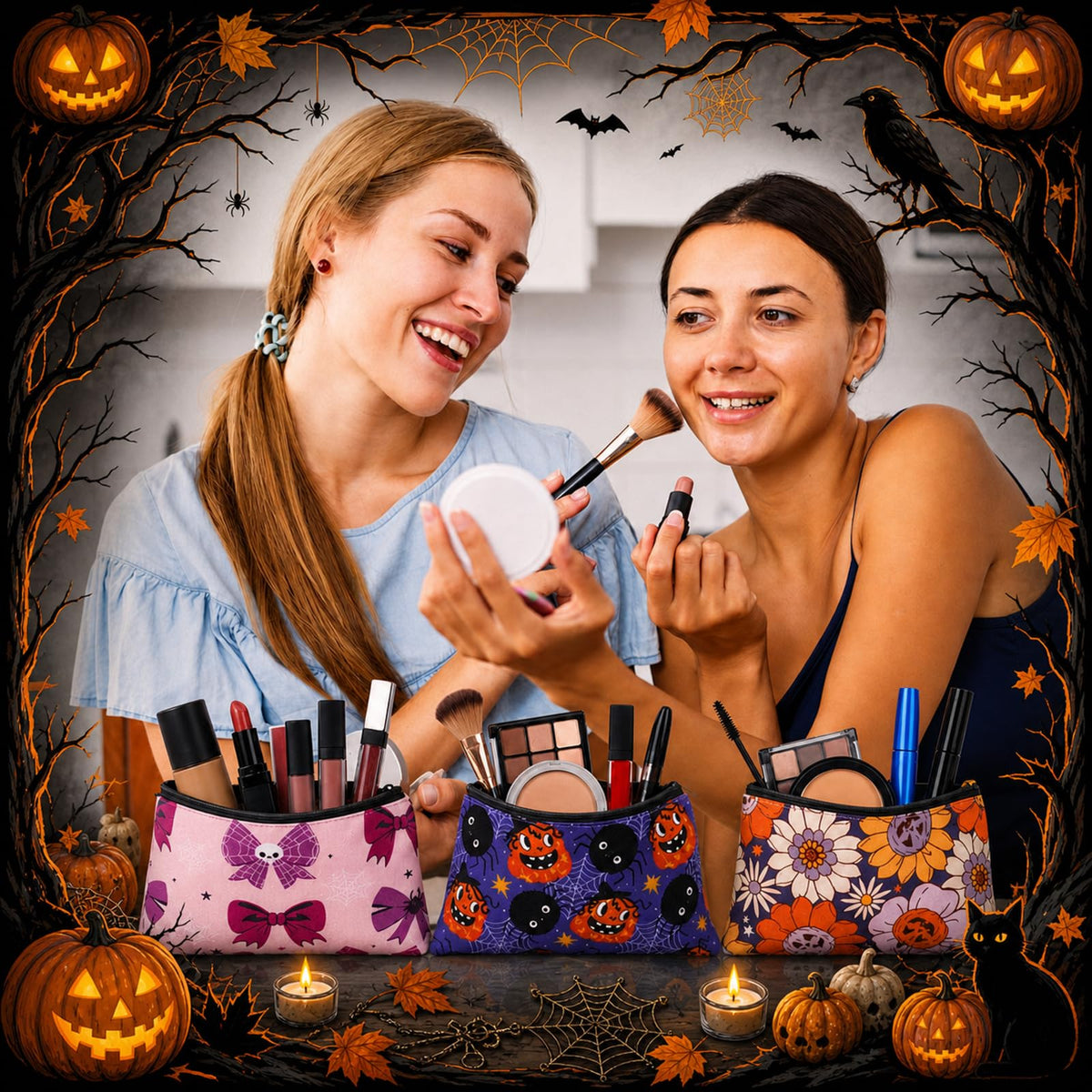 36 Pcs Halloween Canvas Makeup Bags Bulk Zipper Pumpkin - Locmeo Official Imagery - 8