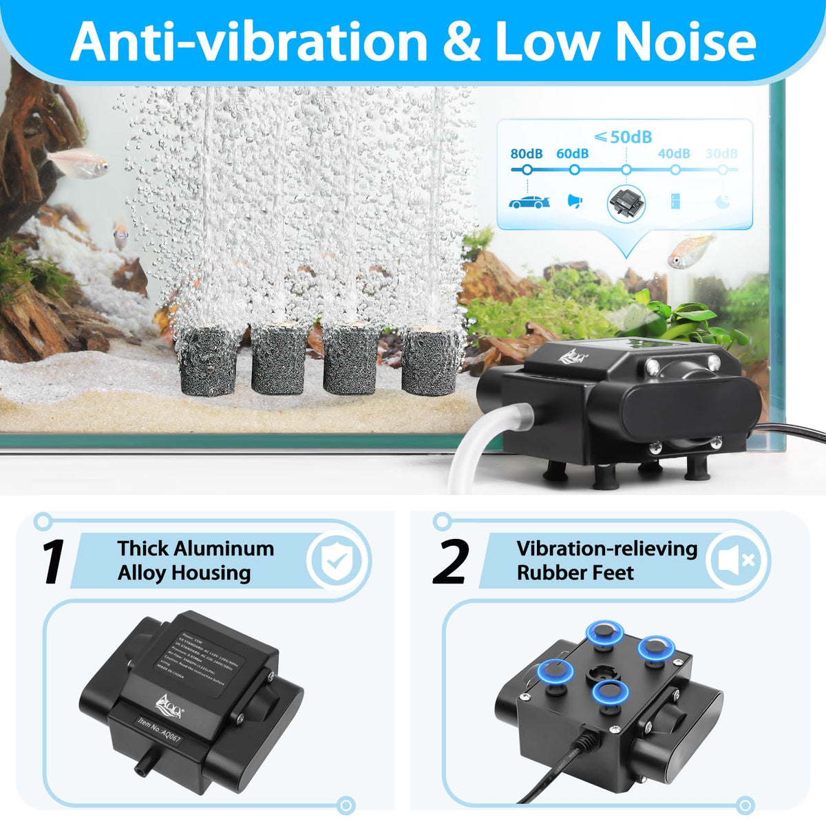 AQQA Aquarium Air Pump 10W 237GPH 4 Outlets Up to 600Gal - AQQA Official Imagery - 3