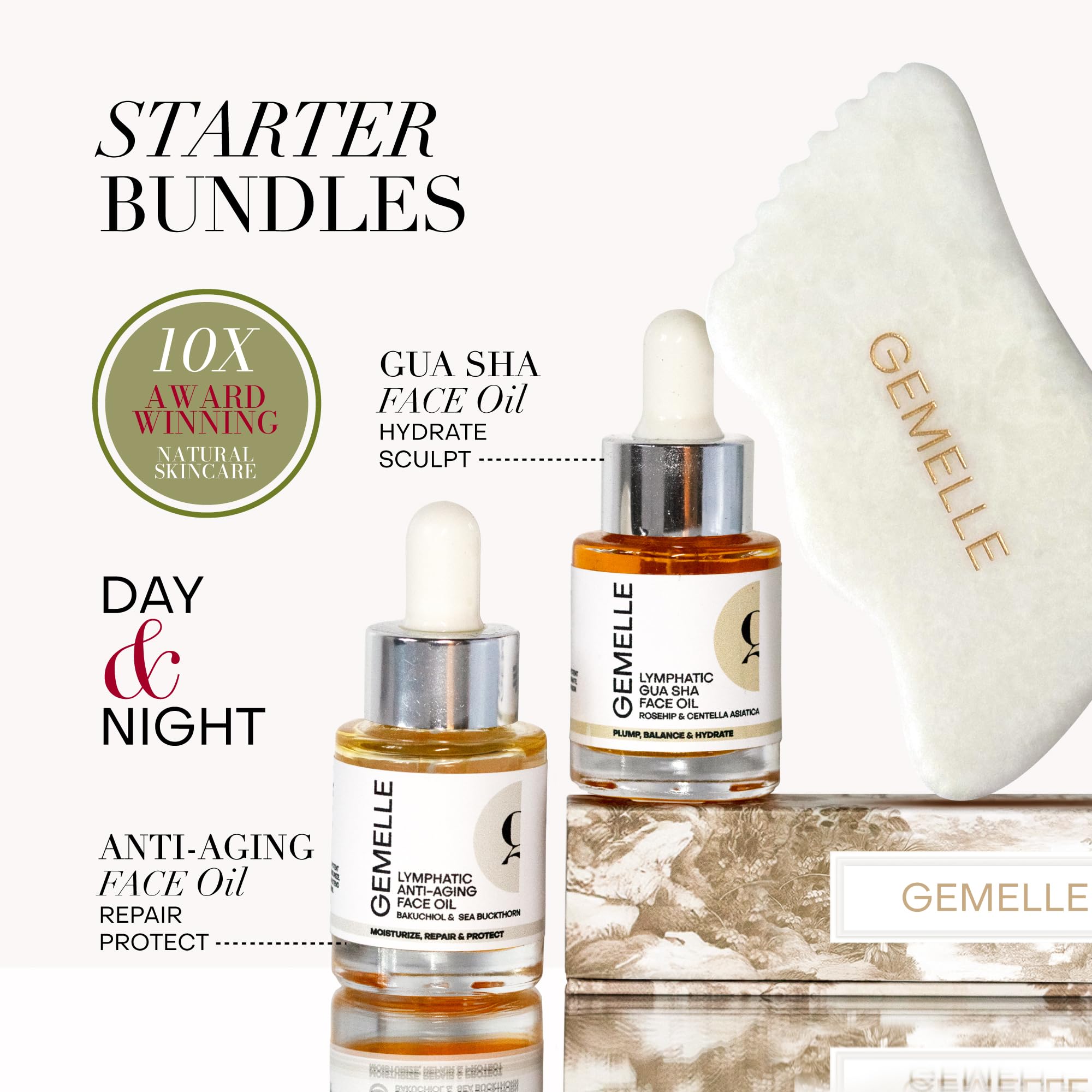 Lymphatic Gua Sha Face Oil with Jade Gua Sha Stone Set - GEMELLE