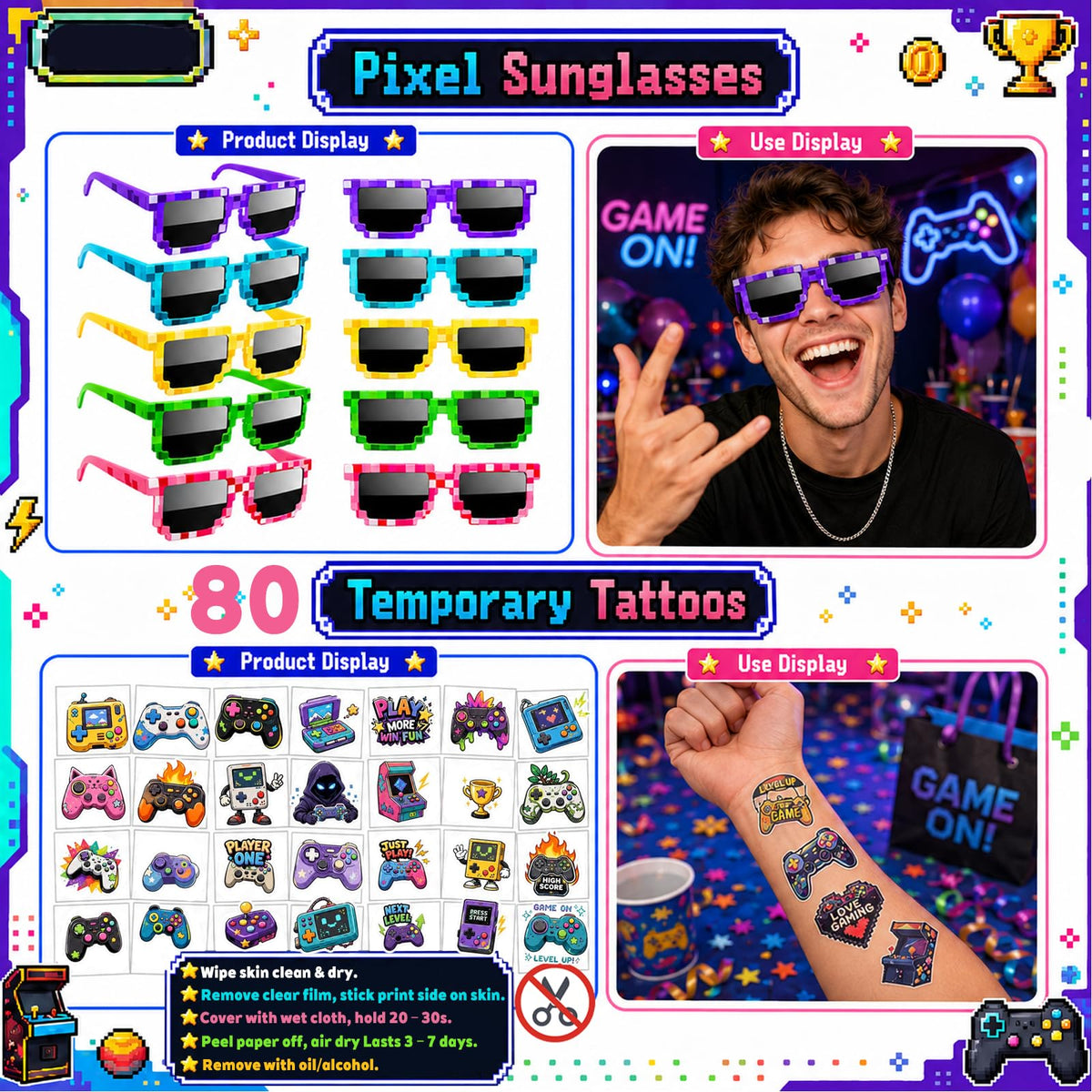 190 Pcs Video Game Party Favors Gamer Birthday Goodie Bag - FSNBHGM Official Imagery - 5