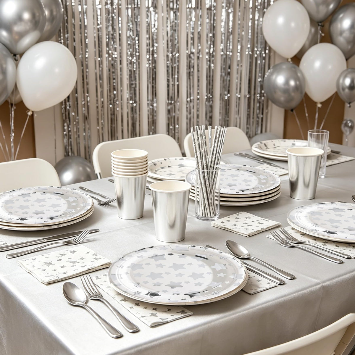 283PCS Silver Star Stamping Disposable Party Tableware Set - ZSYFXT Official Imagery - 6