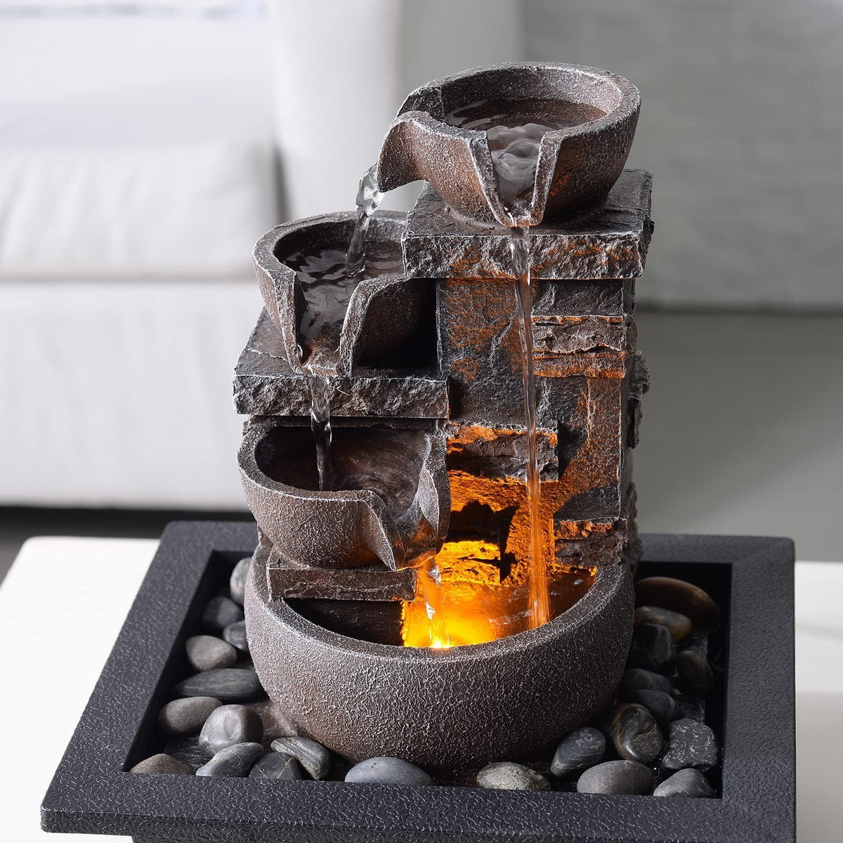 Tabletop Water Fountain Indoor Waterfall with Resin Rock - Kalona Official Imagery - 4