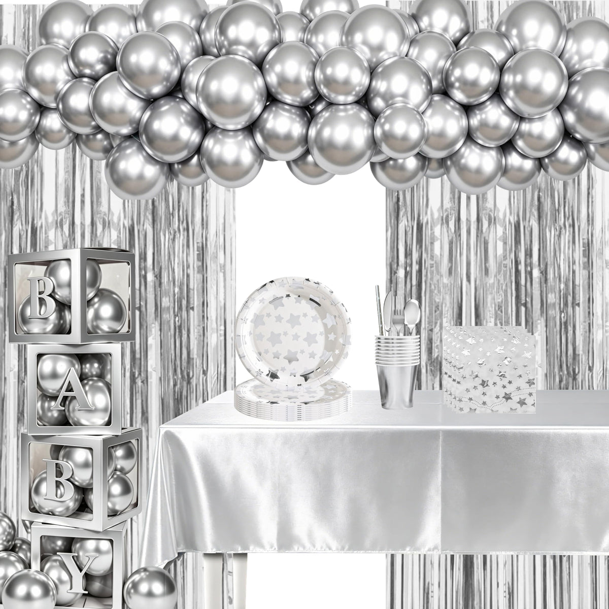 283PCS Silver Star Stamping Disposable Party Tableware Set - ZSYFXT Official Imagery - 1