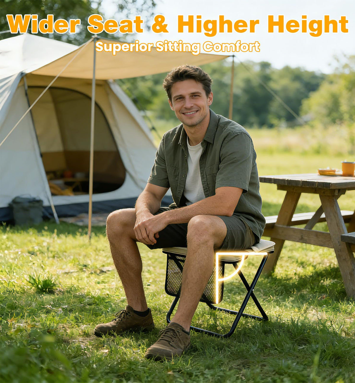 2 Pcs XL Foldable Backpack Stool for Adults 14 2 Wide Seat - OrbitShell Official Imagery - 3