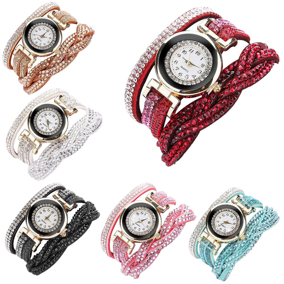 Women Ladies Wholesale 6 Pack Diamond Watch Set Lot Leather - CdyBox Official Imagery - 2