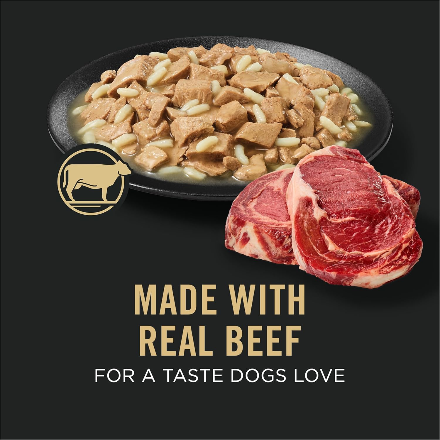 Elefair Purina Pro Plan Adult 7 Plus Beef and Rice senior wet dog food cans, 13 oz., in gravy, pack of 12.