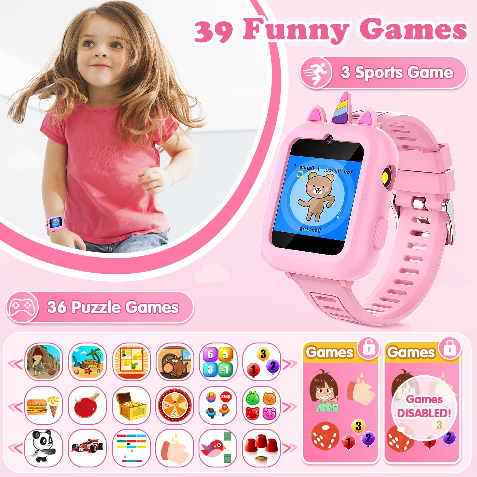 Sedzofan Smart Watch for Kids Girls Gift Age 3-12 with 39 Games Alarm - View 5