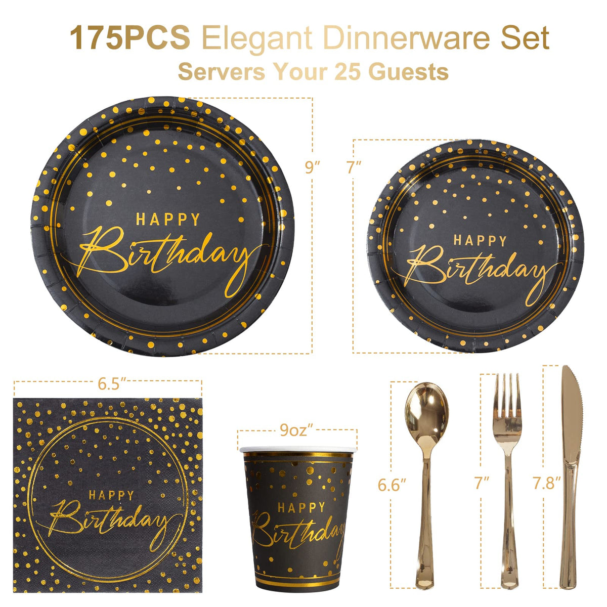 175PCS Happy Birthday Disposable Dinnerware Set Party - Tyzarglef Official Imagery - 4