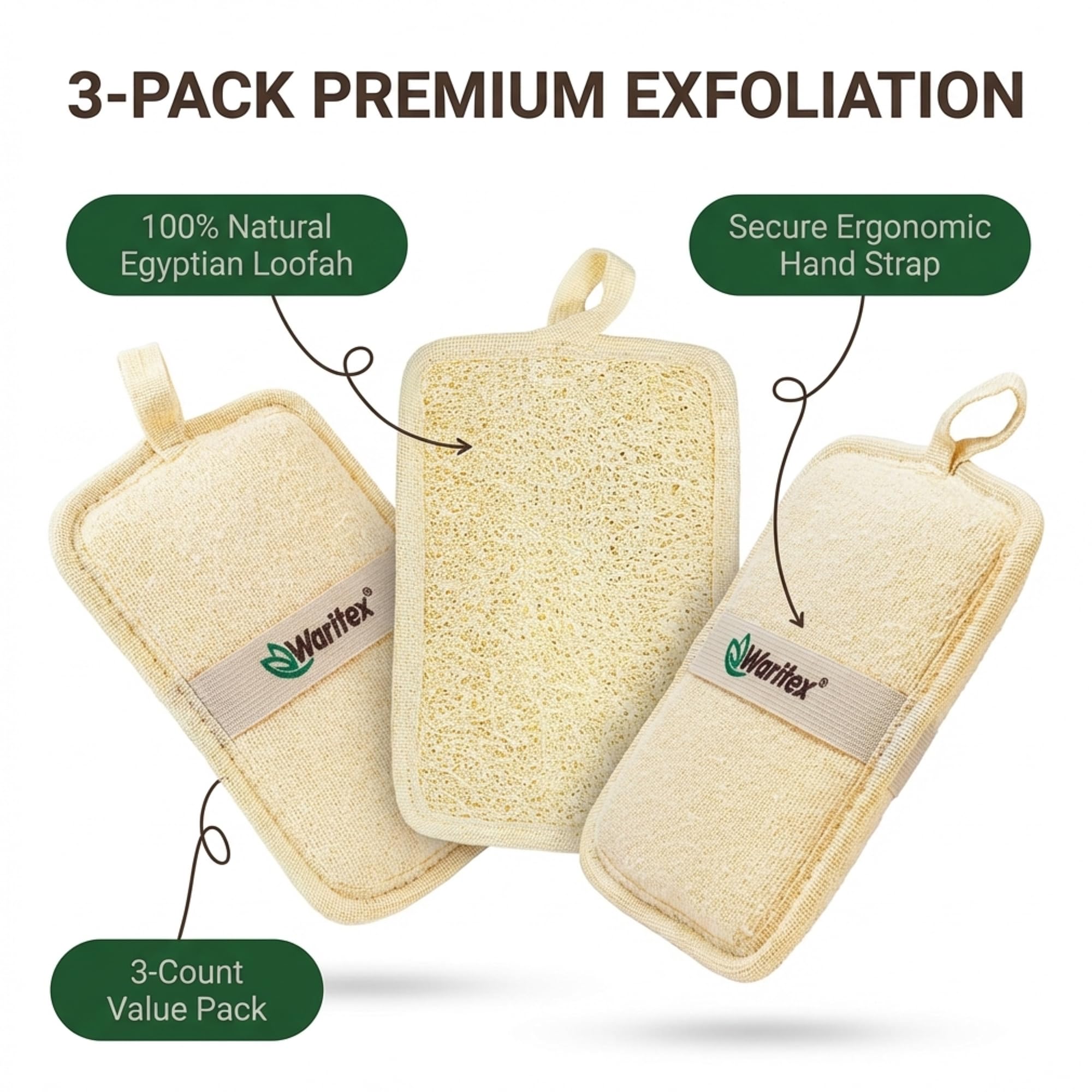 Waritex Organic Egyptian Loofah Rectangular Exfoliating Body Scrub - WARITEX Official Product View 5