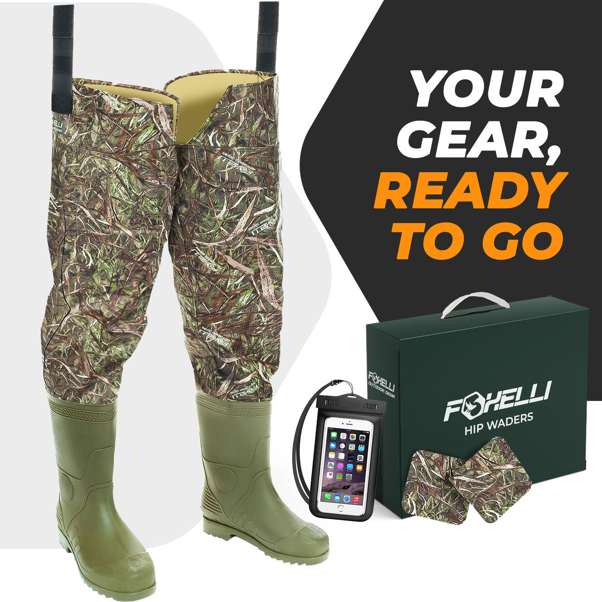 Foxelli Hip Waders Waterproof Camo Waders for Men Women with - Foxelli Official Imagery - 8