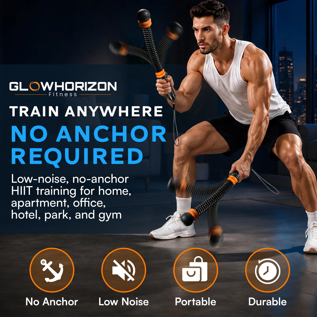 Cordless Battle Ropes Ropeless Battle Ropes with 8 Removable - GlowHorizon Official Imagery - 3