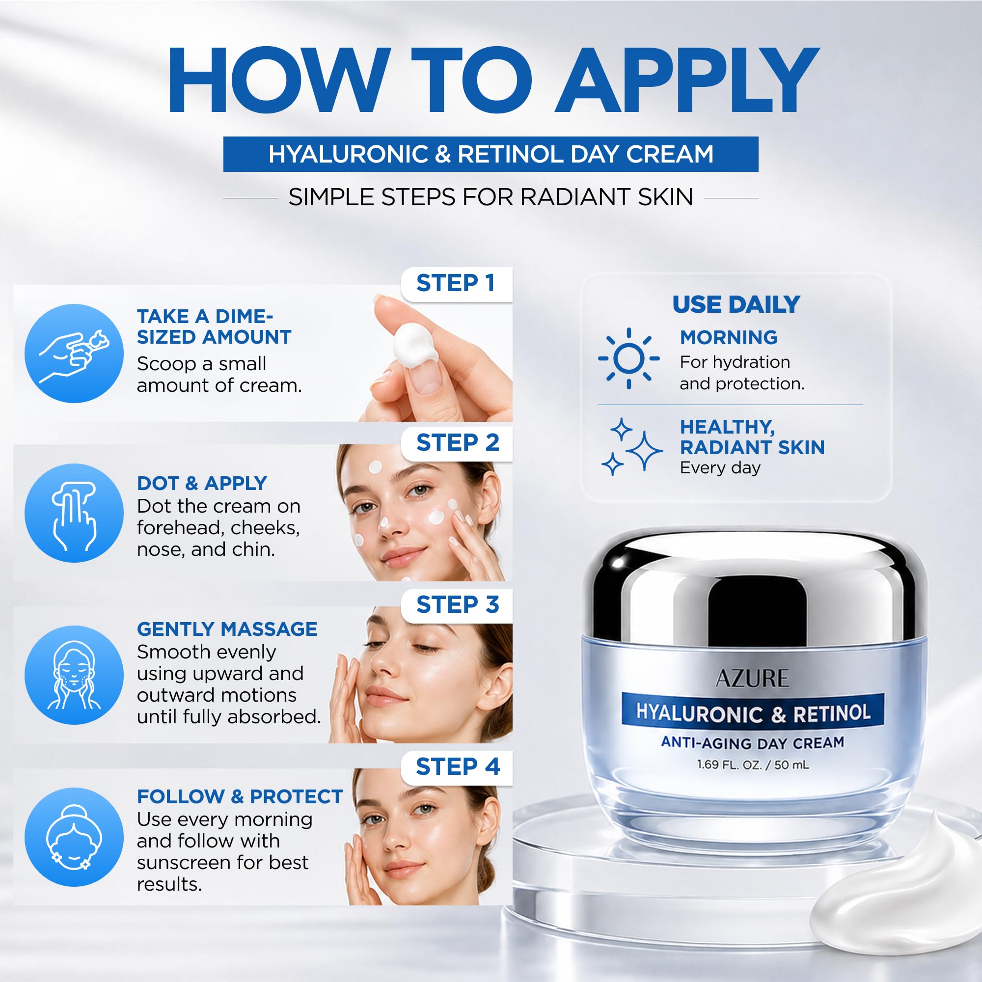 Hyaluronic Acid &amp; Retinol Face Moisturizer, Dermatologist - Azure Cosmetics
