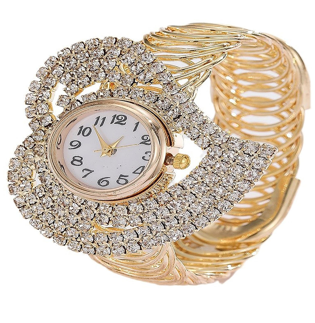 Women s Heart Shaped Crystal Bracelet Watch Gold Toned Cuffs - VILKFY Official Imagery - 2