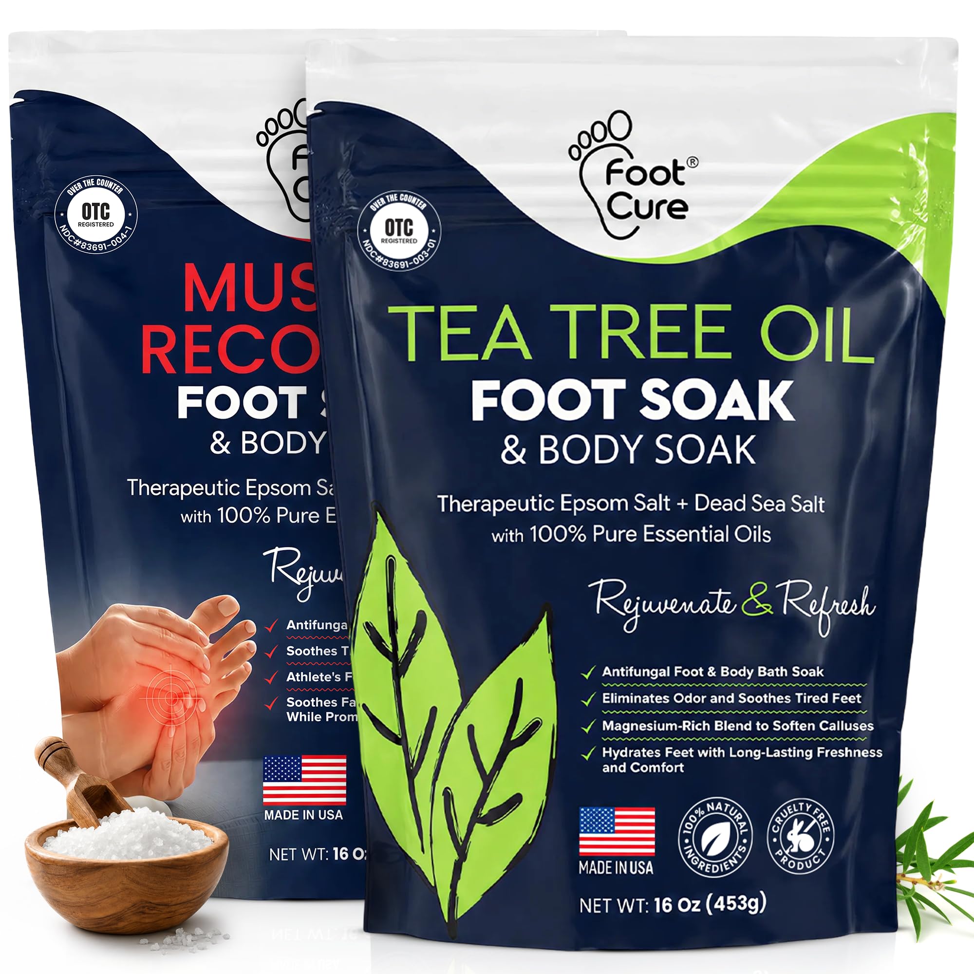 Tea Tree Oil Epsom Salt Foot Soak for Toenail Fungus Treatment, - FOOT CURE