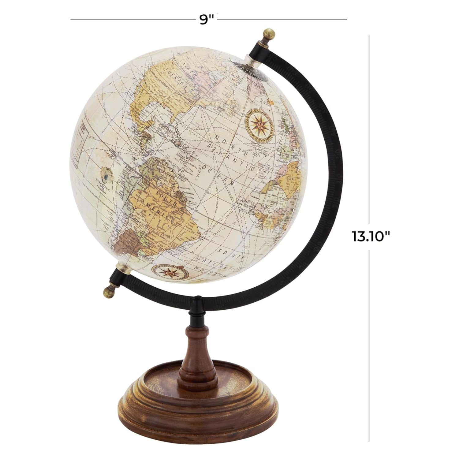 Elefair Deco 79 mango wood globe with wood base, 9x8x13 inches, brown decorative globe for home or office decor.