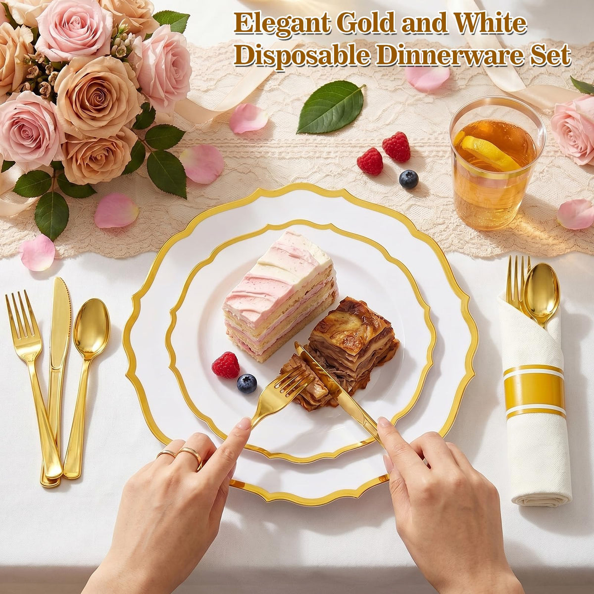 Glowserve 175Pcs Gold Plastic Plates Disposable Party Plates - Glowserve Official Imagery - 3