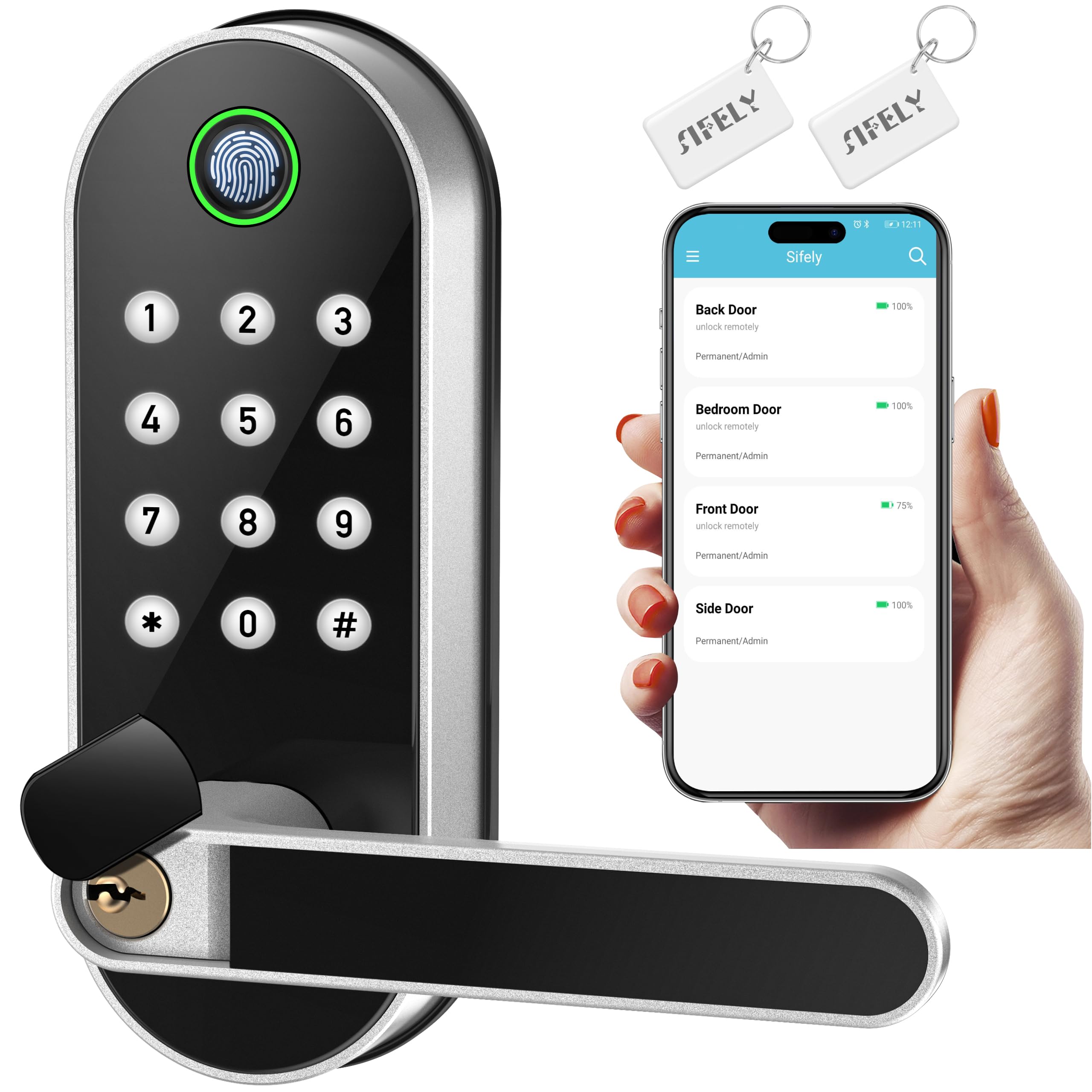 Sifely Fingerprint Smart Door Lock with Handle & Keypad – No More - Sifely Official Product View 1