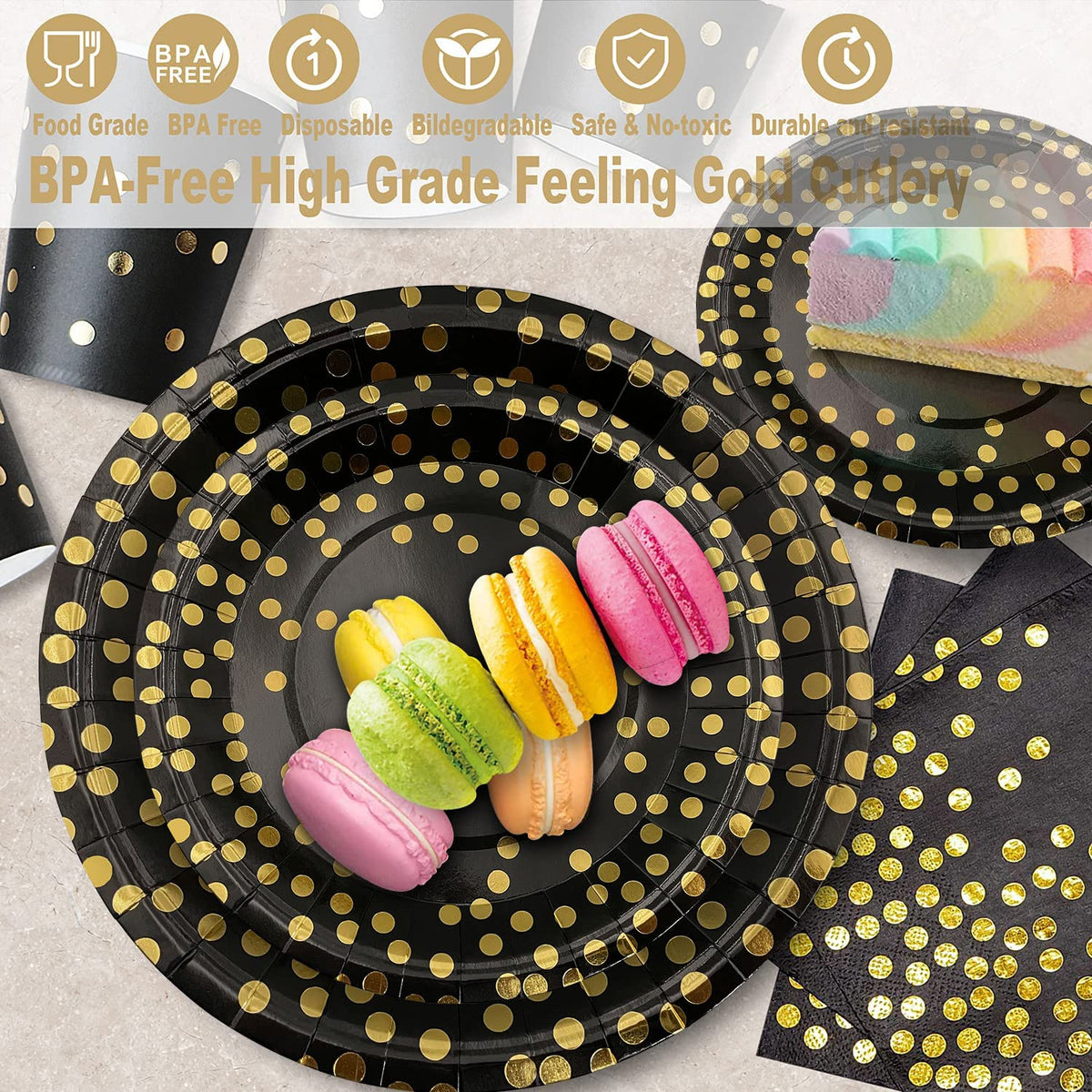 AIRE Black Gold Paper Plates Set 175PCS Disposable - AIRE Official Imagery - 4