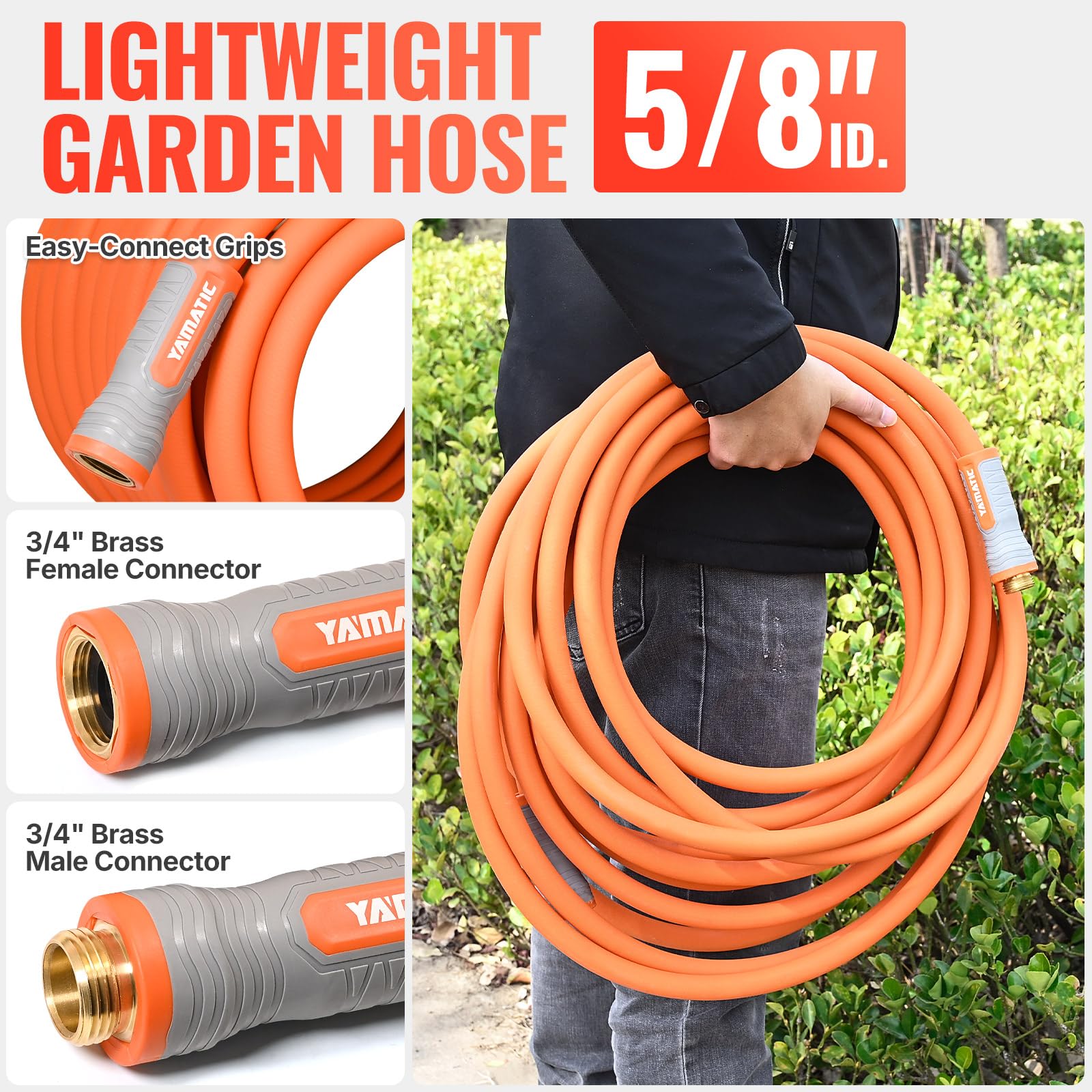 YAMATIC 100ft Garden Hose, 5/8in I.D. 360° Swivel Handle, Burst 6 - YAMATIC Official Product View 6