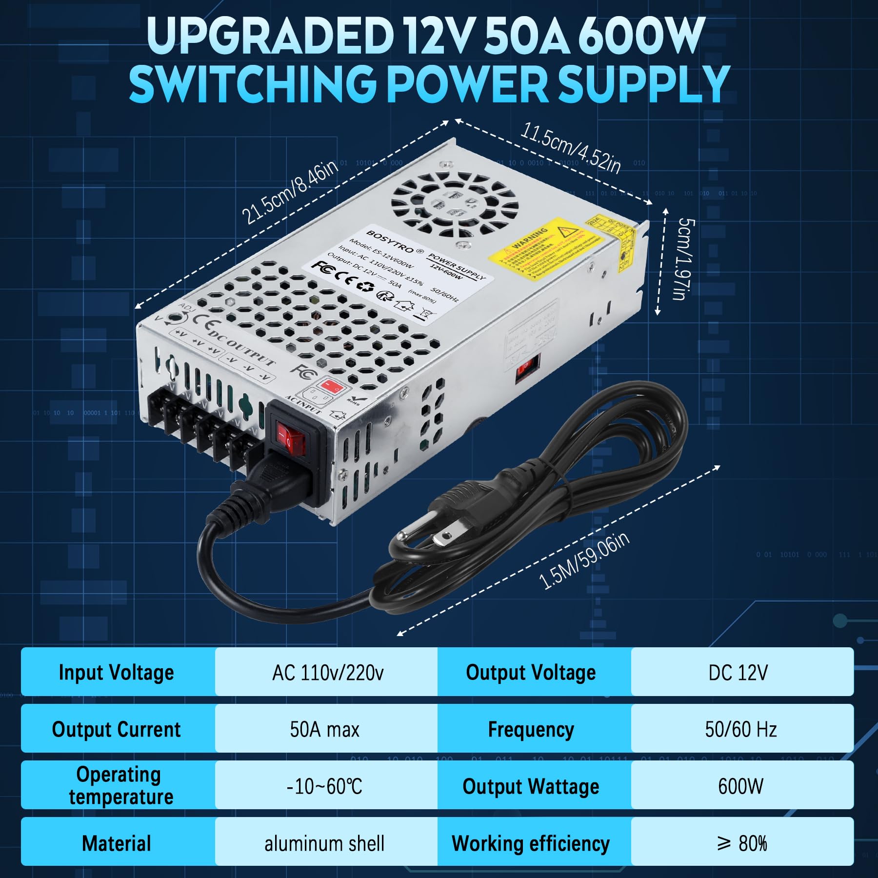 BOSYTRO Upgraded 12V DC Power Supply 600W 50A AC to DC Converter - BOSYTRO Official Product View 2