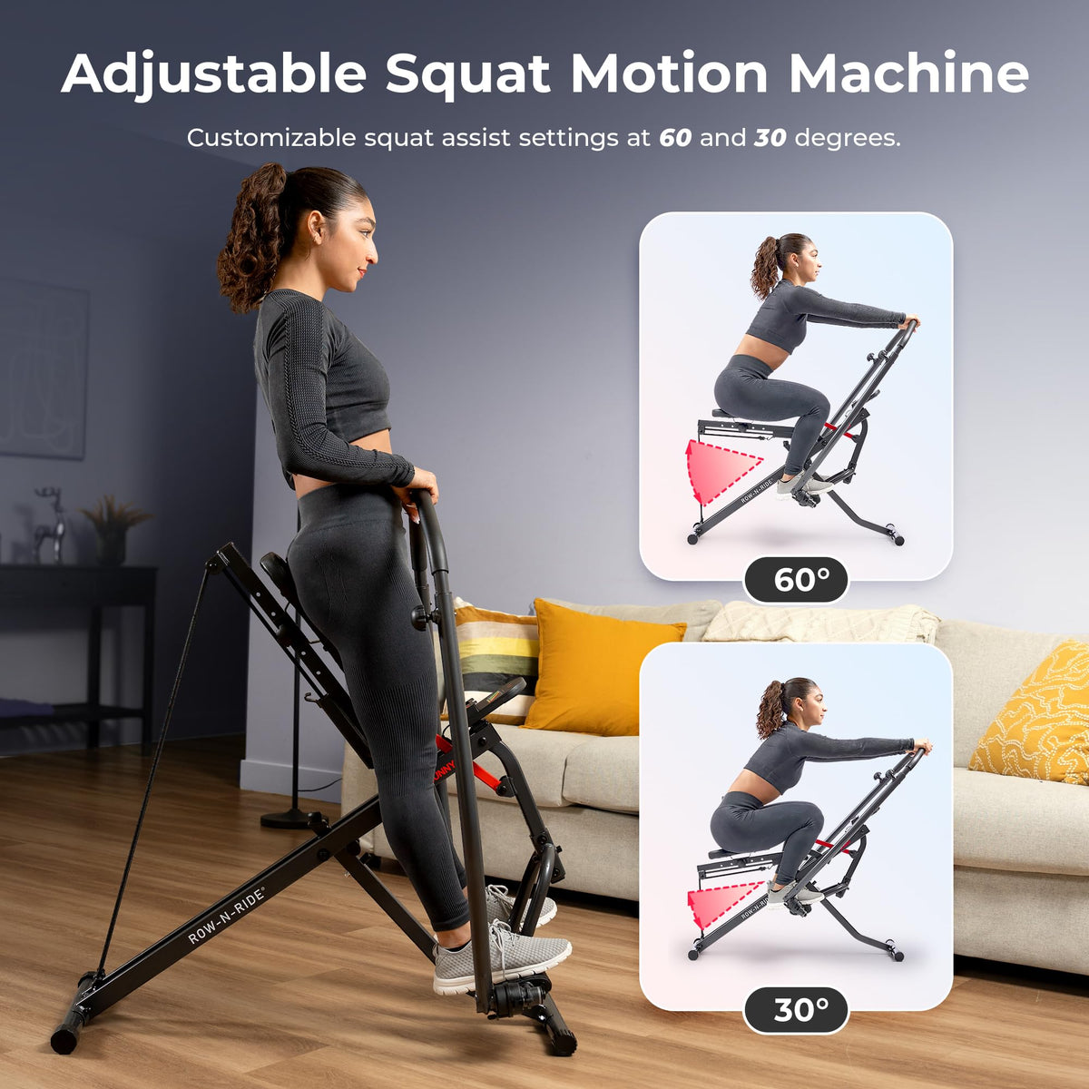 Sunny Health Fitness Row N Ride Squat Assist Trainer for - Sunny Health & Fitness Official Imagery - 5