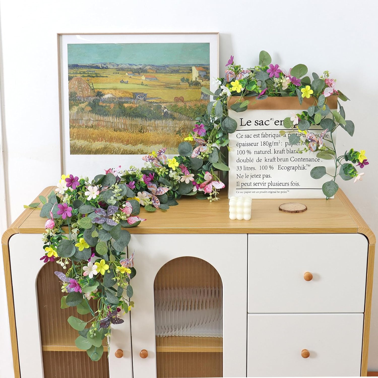 Artificial Daisy Garland with 3D butterfly, 5.68 ft long, hanging faux flowers and butterflies from ASTNIC.