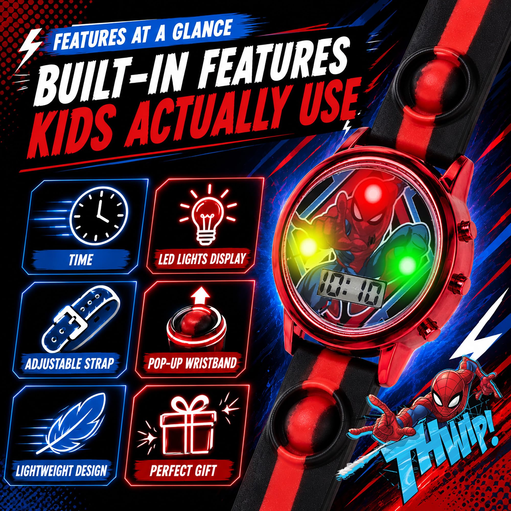 Accutime Marvel Spiderman Kids Digital LCD Wrist-Watch with Red, Green - View 6