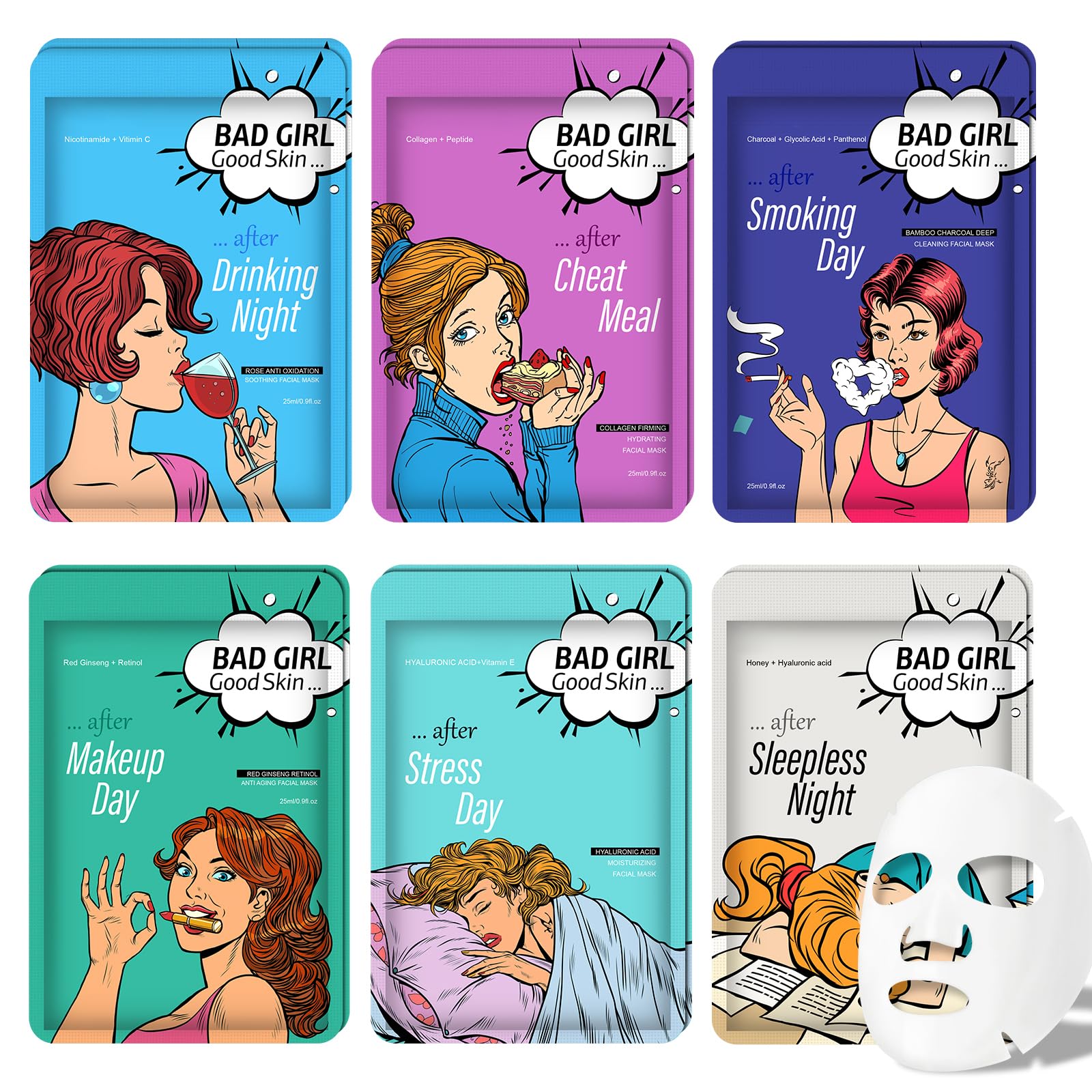 Moisturizing Facial Mask Set for Girl,for All Skin 12 Pack - Product Imagery