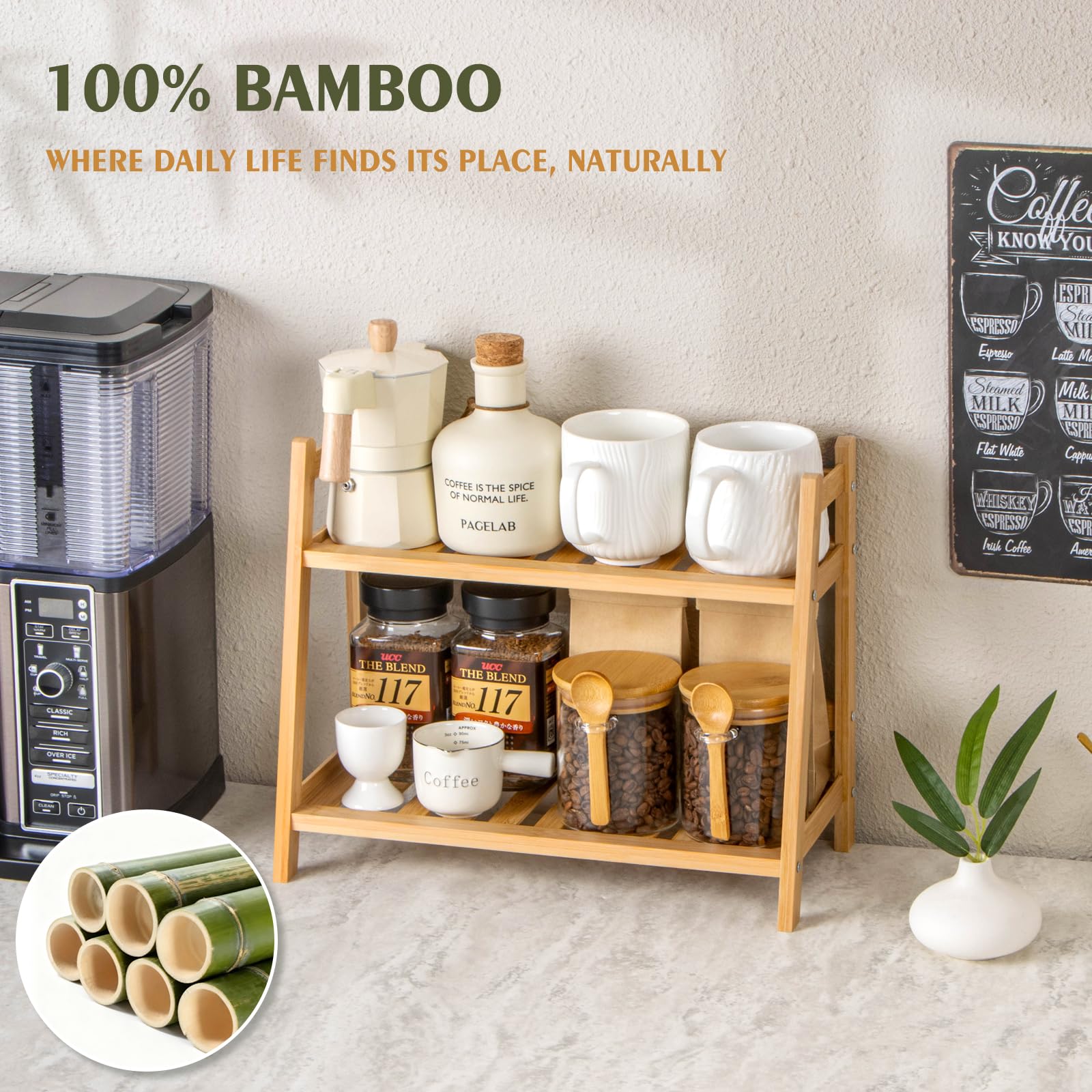 ANBOXIT Bamboo Matcha Station Organizer, Countertop 2 Tier Coffee - ANBOXIT Official Product View 4