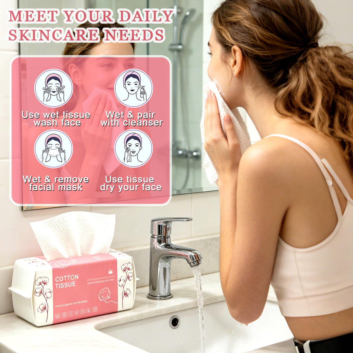600 Count Disposable Face Towel Dual Textured Facial Wash - Futetui Official Imagery - 4