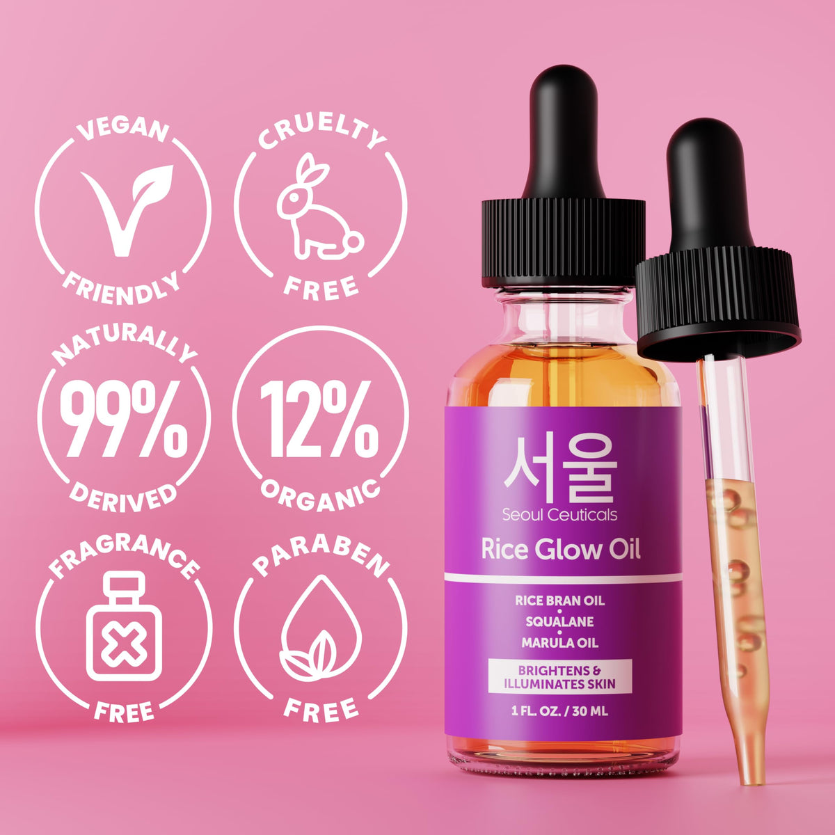 SeoulCeuticals Rice Bran Oil for Skin Korean Face Oil 1oz - SeoulCeuticals Official Product Imagery - 6
