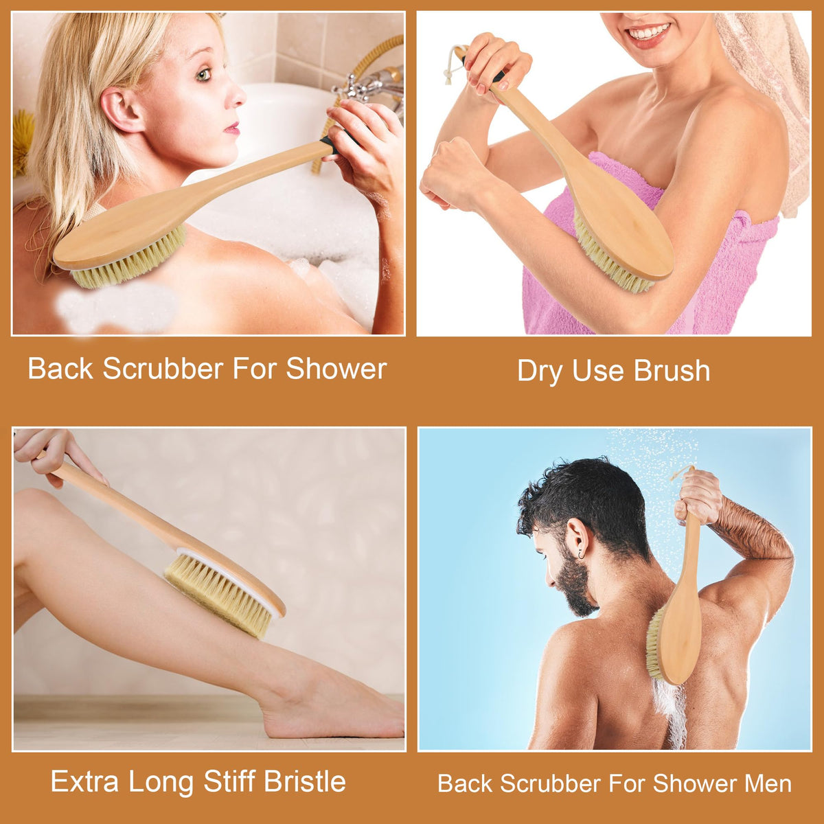 OWIIZI Back Scrubber Brush for Shower Long Stiff Bristle - OWIIZI Official Imagery - 5