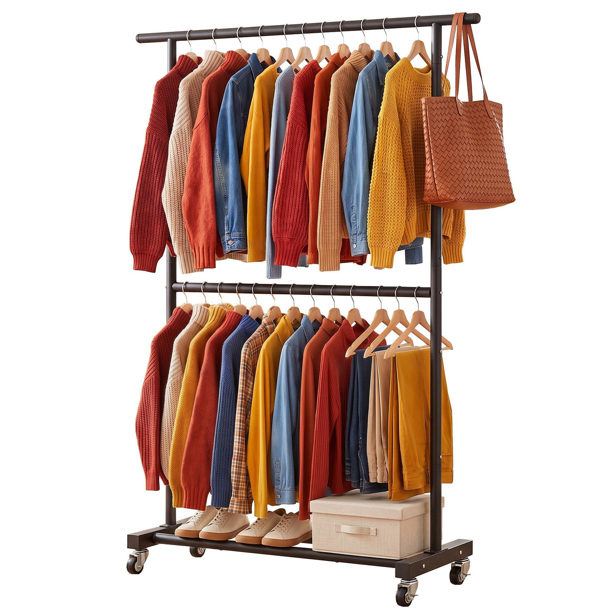 Sywhitta Double Rod Metal Clothing Garment Rack on Wheels - Sywhitta Official Imagery - 1