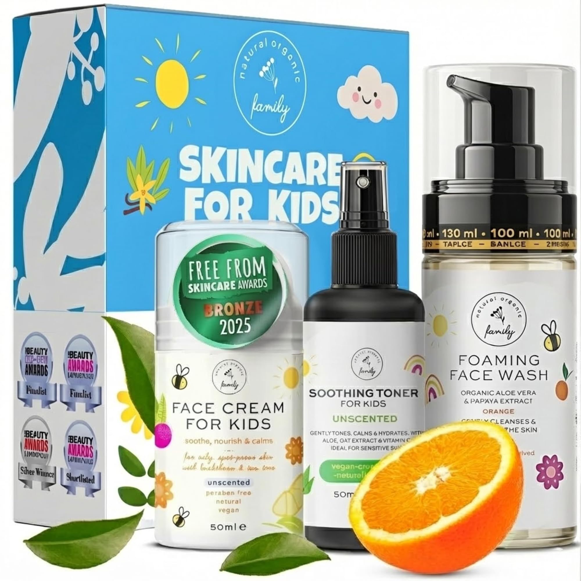 The Natural and Organic Family Kids Skincare Set - Unscented - Product Imagery