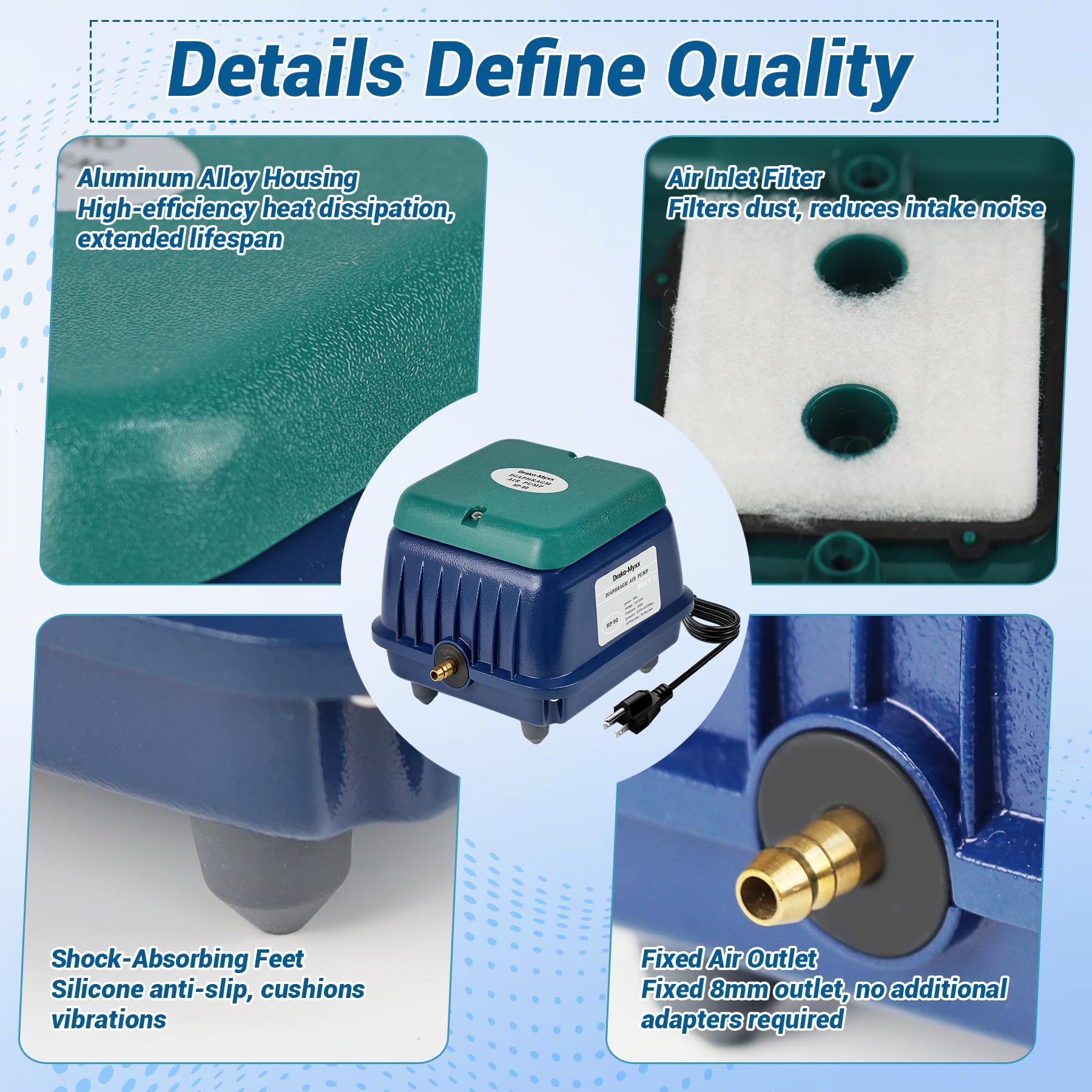 Drako-Myxx Upgraded HP-90 Pond Aerator/Septic Tank Linear Air Pum - Drako-Myxx Official Product View 7