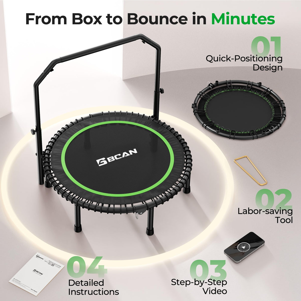 BCAN BT2 40 48 Rebounder Trampoline for Adults Indoor 450 - BCAN Official Imagery - 8